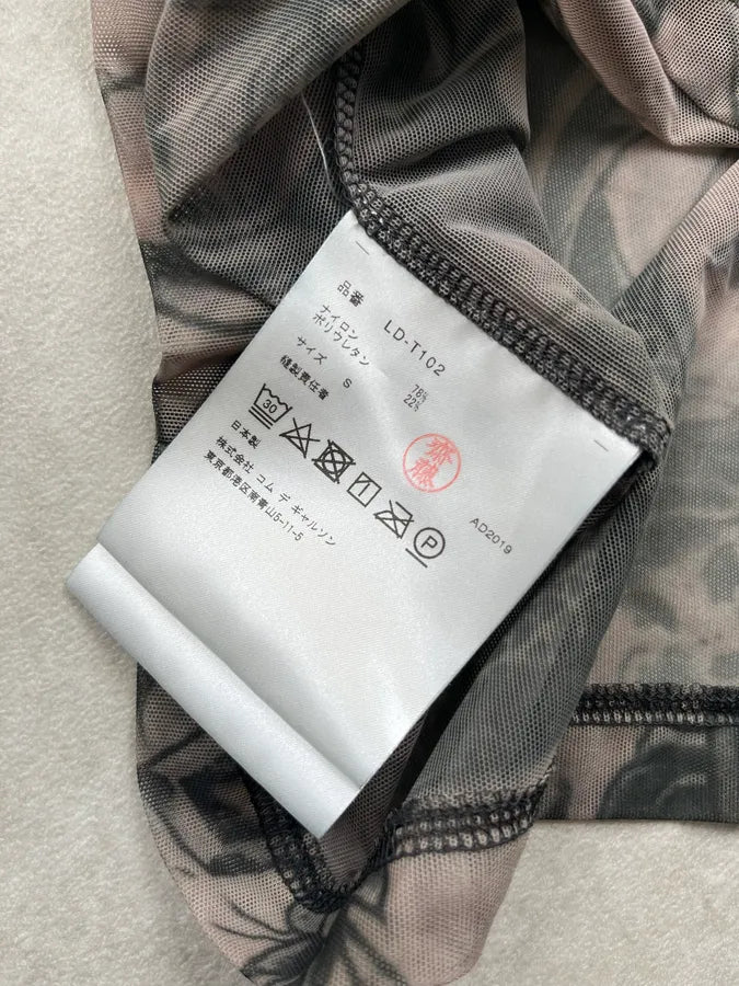 SS2019 Comme des Garçons Khaki Mesh Nylon Tattoo Print Longsleeve pBszLKd 8
