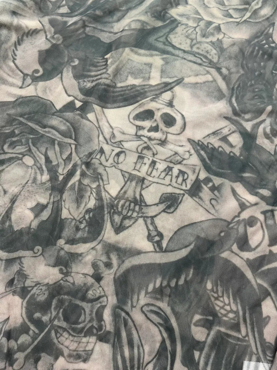 SS2019 Comme des Garçons Khaki Mesh Nylon Tattoo Print Longsleeve pBszLKd 6