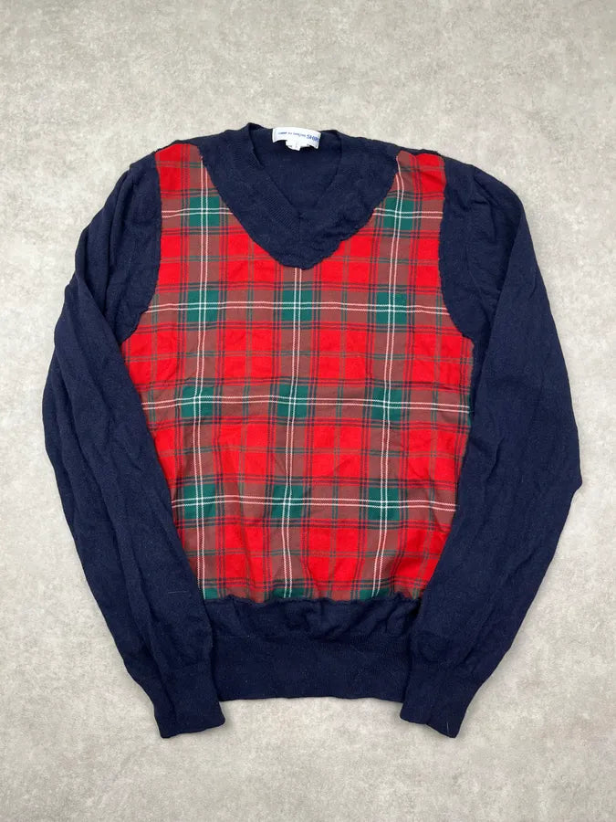Comme des Garçons Navy Wool Tartan V-Neck Sweater lCcWQzd 2