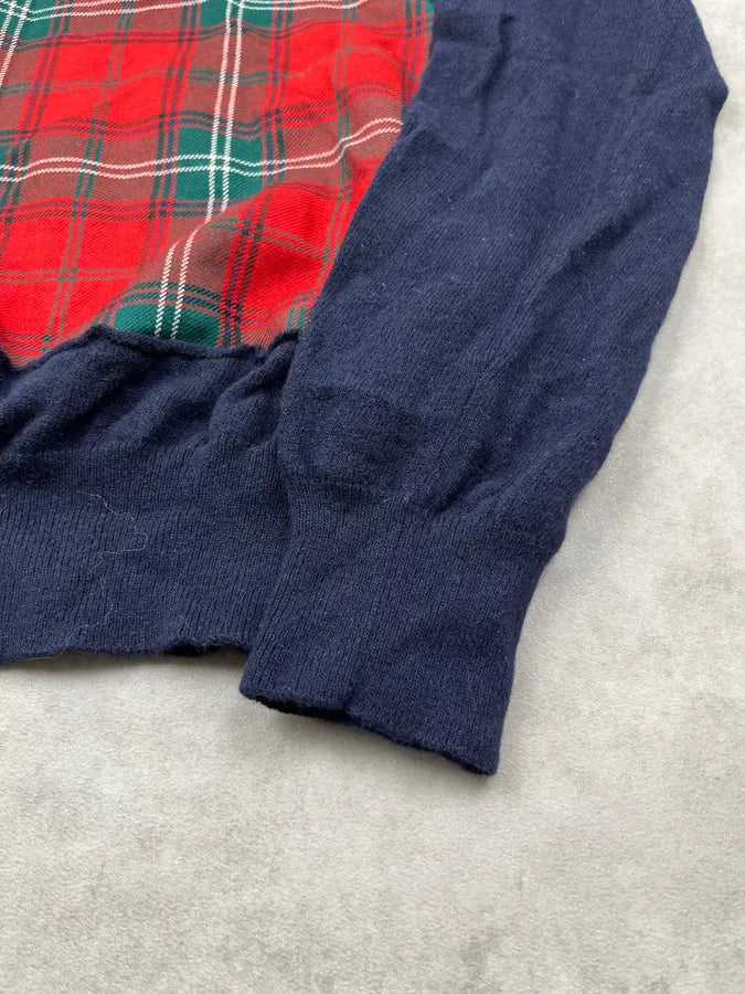 Comme des Garçons Navy Wool Tartan V-Neck Sweater lCcWQzd 6