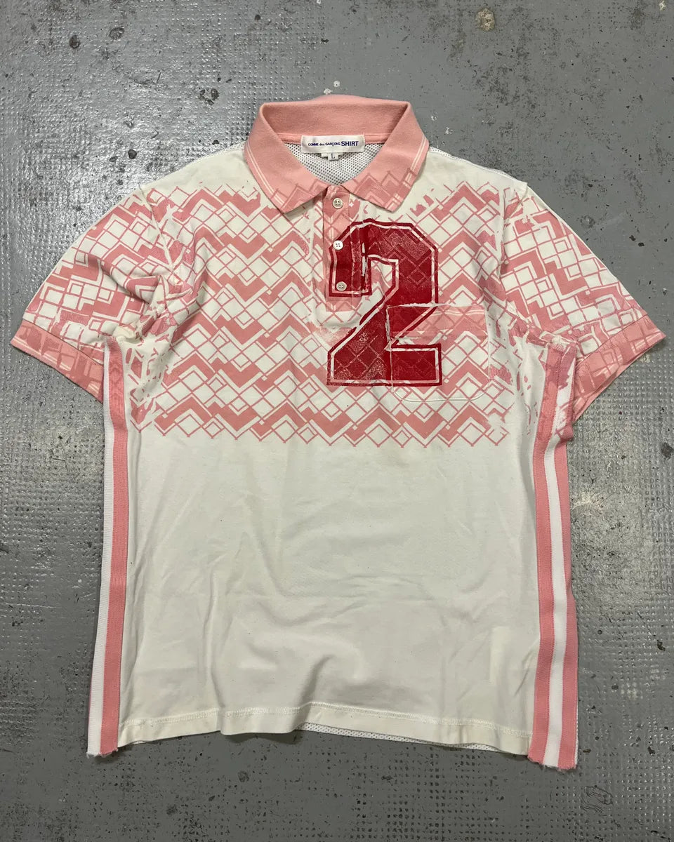 Comme des Garçons Pink Modern 2 Number White Polo AXaKYgD 0