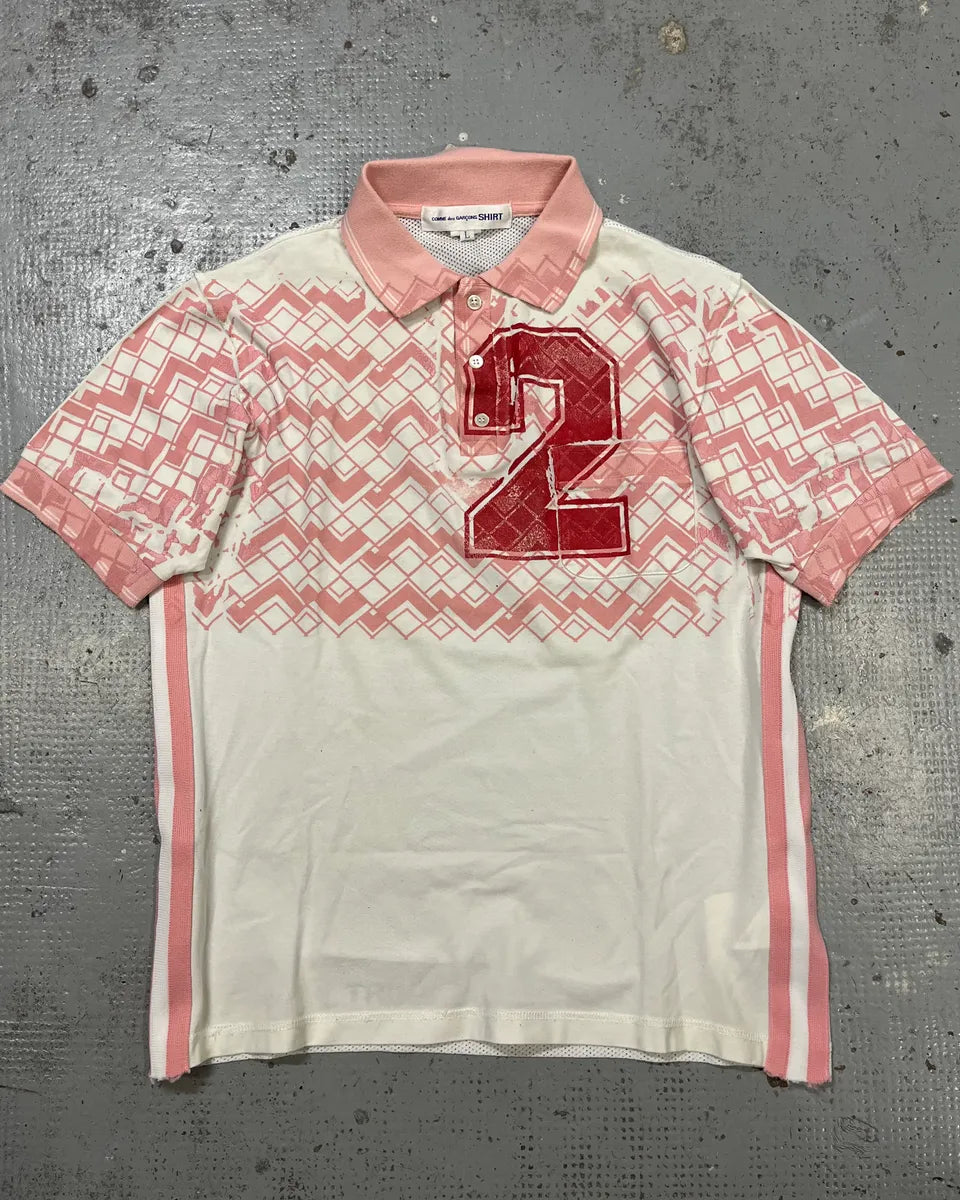 Comme des Garçons Pink Modern 2 Number White Polo AXaKYgD 3