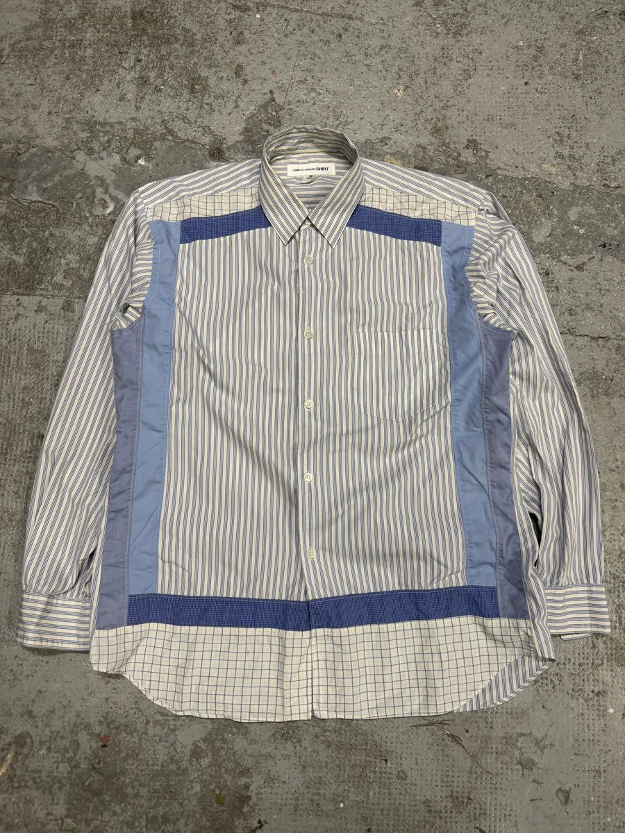Comme des Garçons SHIRT Blue Striped Geometrical Abstract Shirt (M) vQQqiRi 0