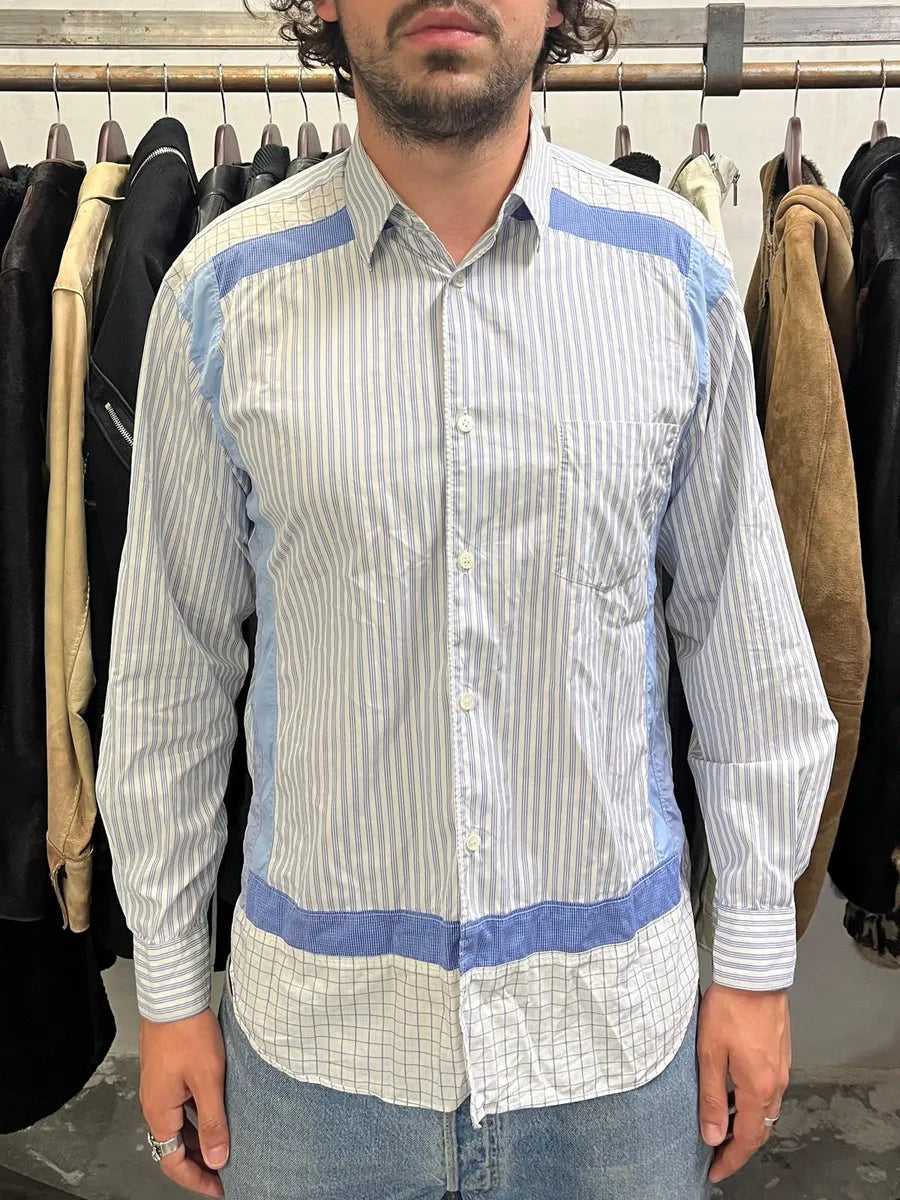 Comme des Garçons SHIRT Blue Striped Geometrical Abstract Shirt (M) vQQqiRi 1