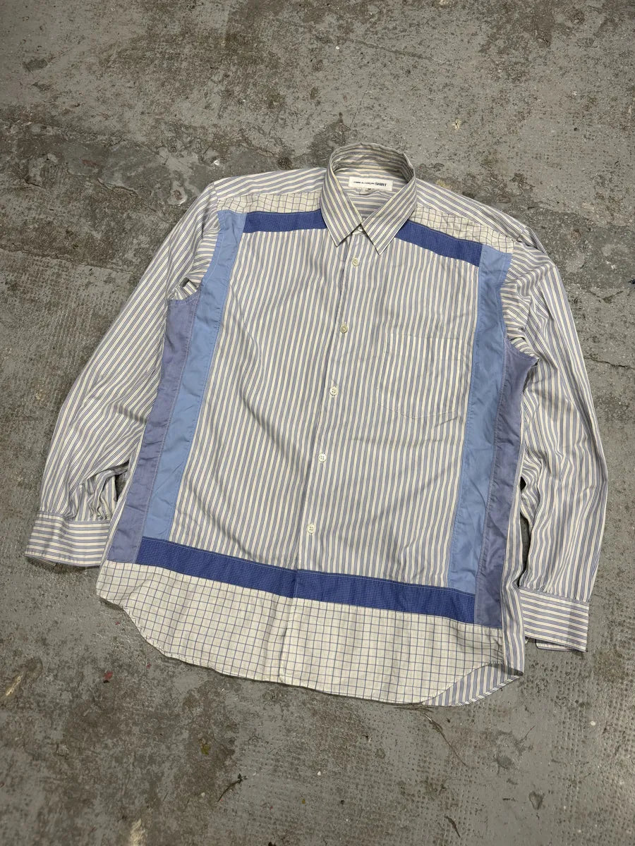 Comme des Garçons SHIRT Blue Striped Geometrical Abstract Shirt (M) vQQqiRi 5