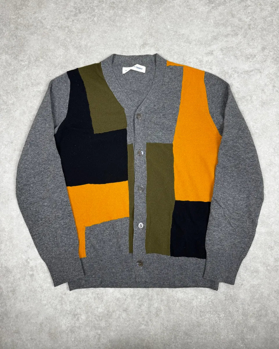 Comme des Garçons SHIRT Grey Patchwork Yellow Wool Cardigan Sweater MSRZHmm 0