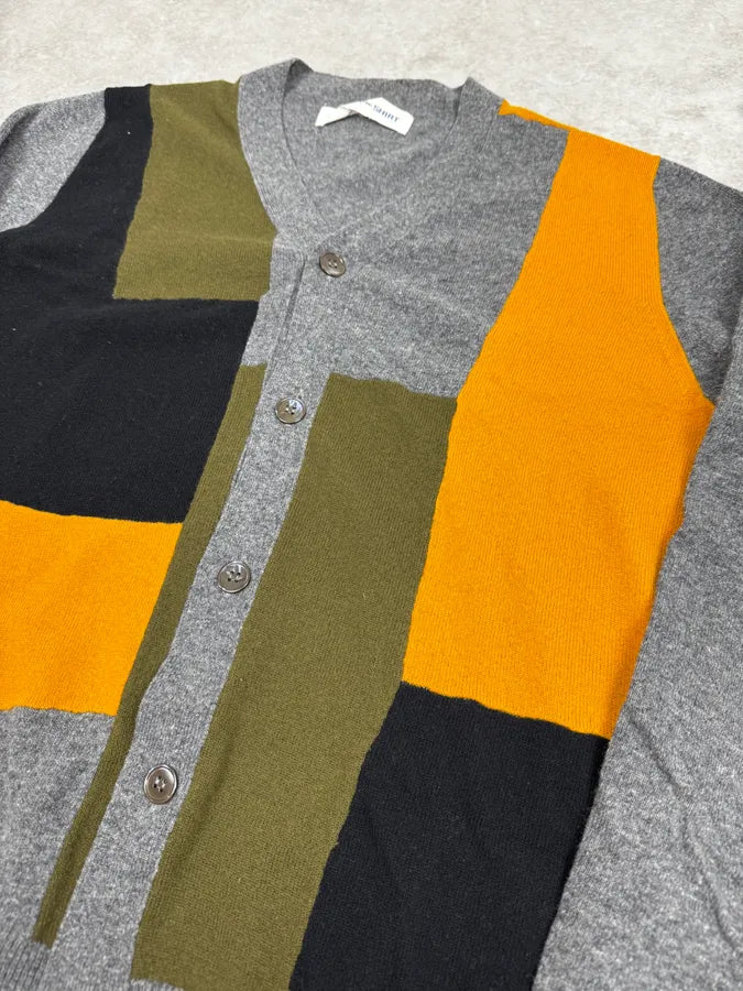 Comme des Garçons SHIRT Grey Patchwork Yellow Wool Cardigan Sweater MSRZHmm 2