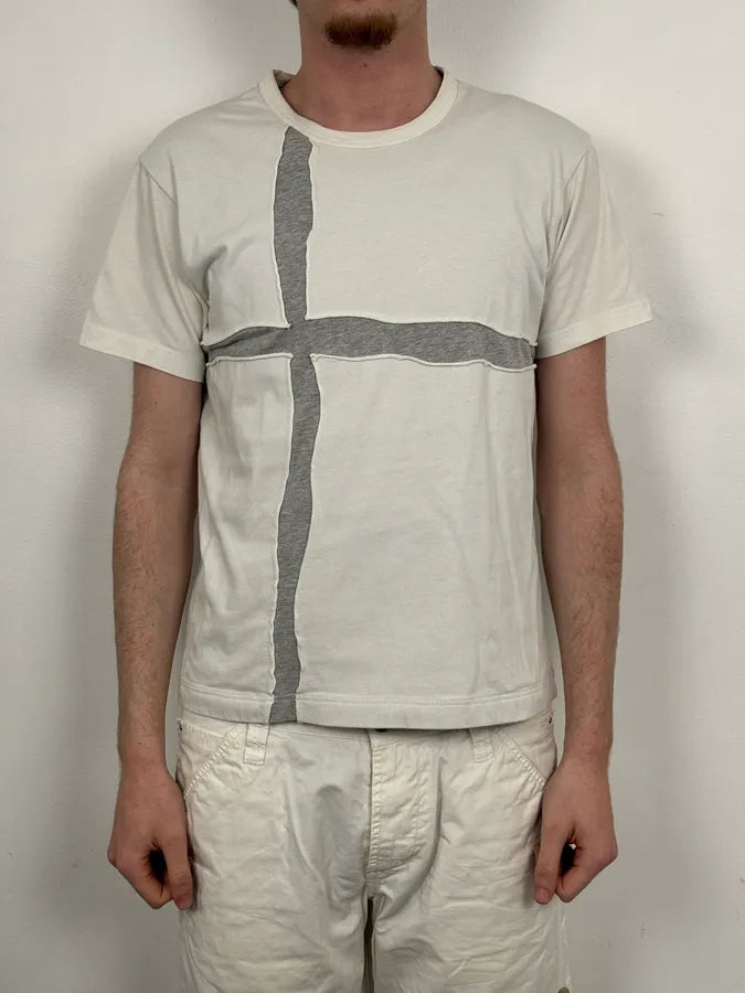 Comme des Garçons White & Grey Cross T-Shirt dMuOpcj 1