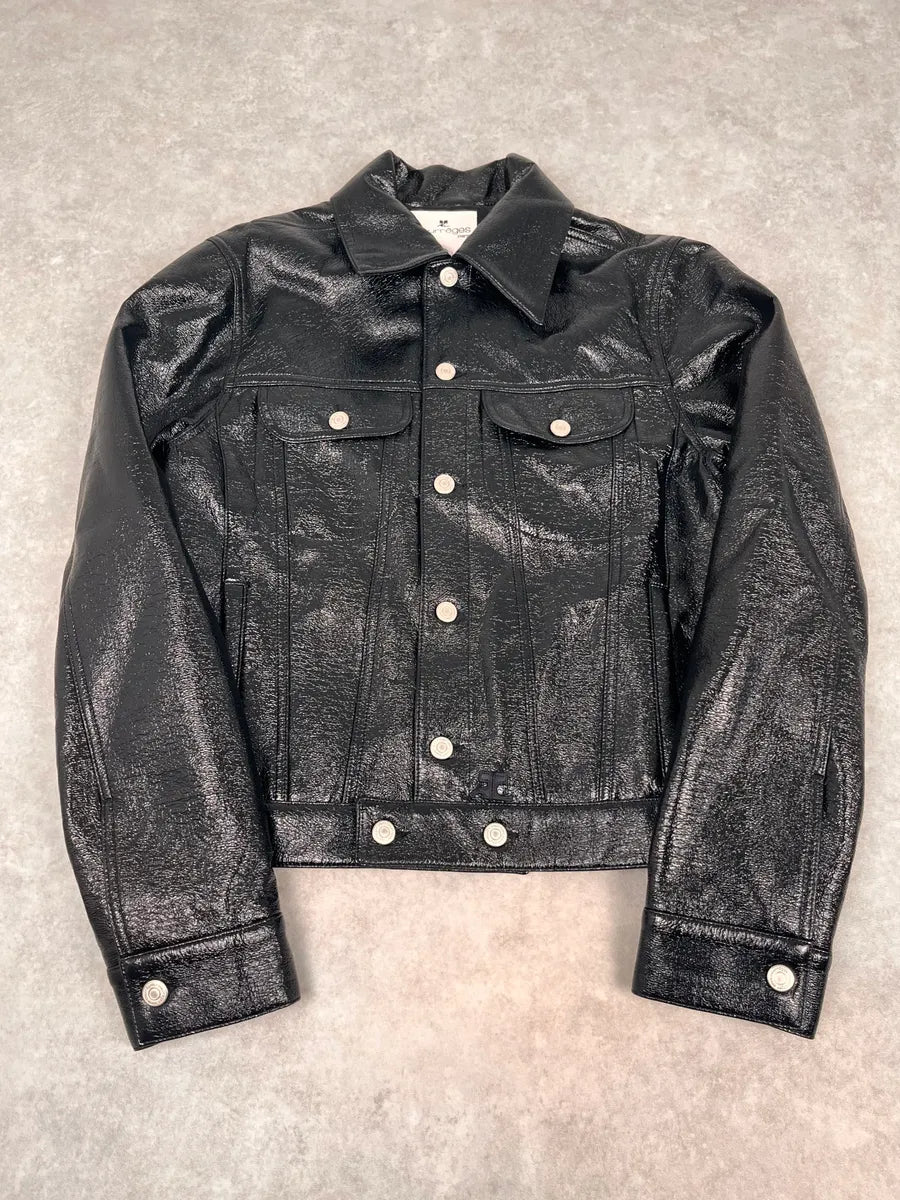 Courreges Black Vinyl Leather Trucker Jacket VvyXyaB 0
