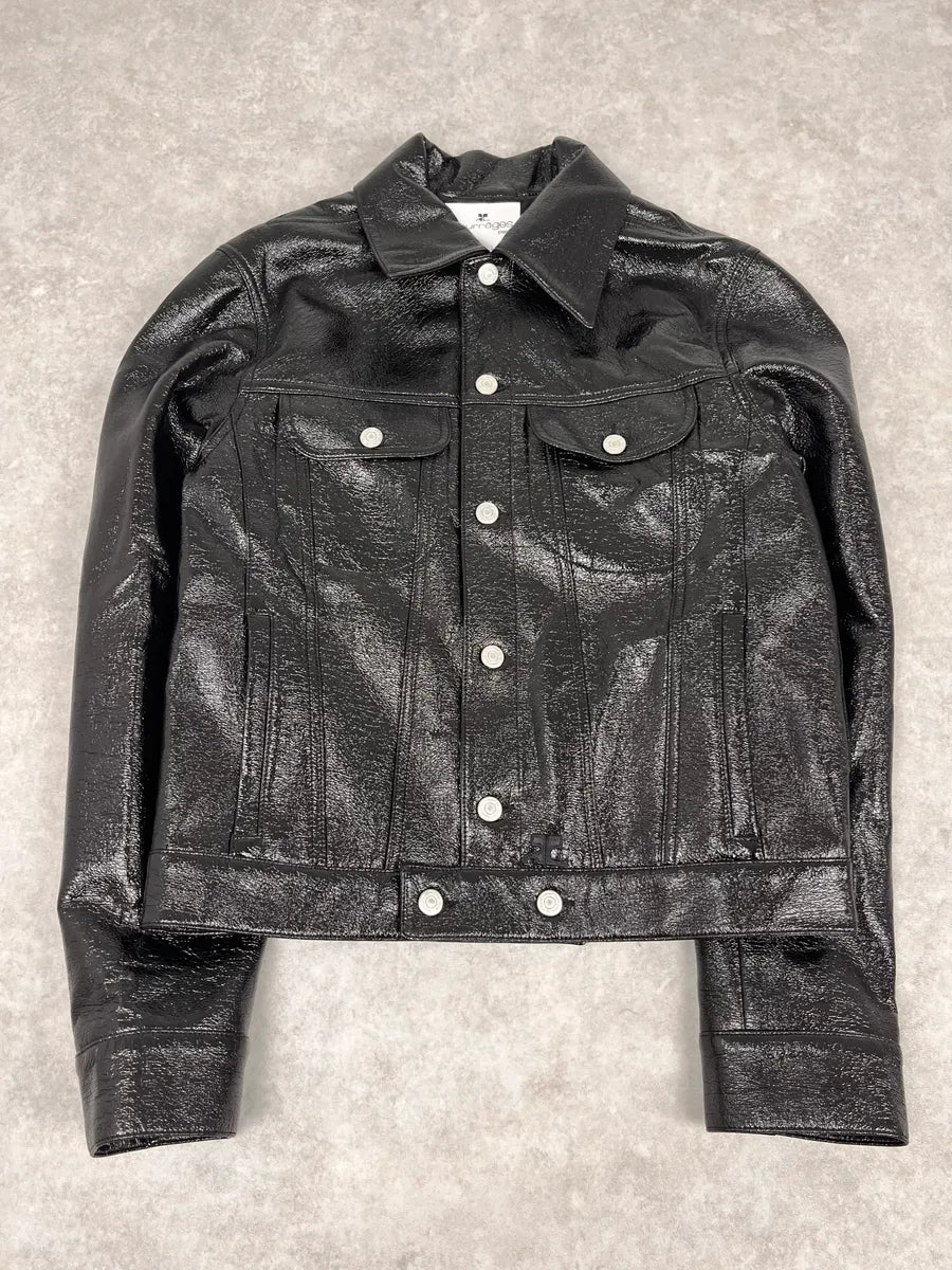 Courreges Black Vinyl Leather Trucker Jacket VvyXyaB 3