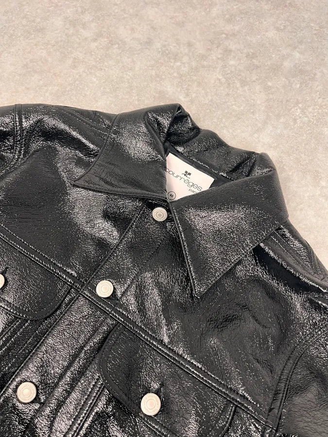 Courreges Black Vinyl Leather Trucker Jacket VvyXyaB 4