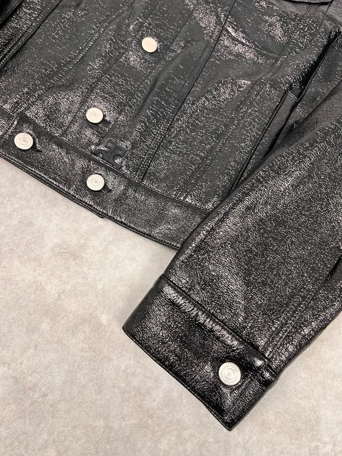 Courreges Black Vinyl Leather Trucker Jacket VvyXyaB 5