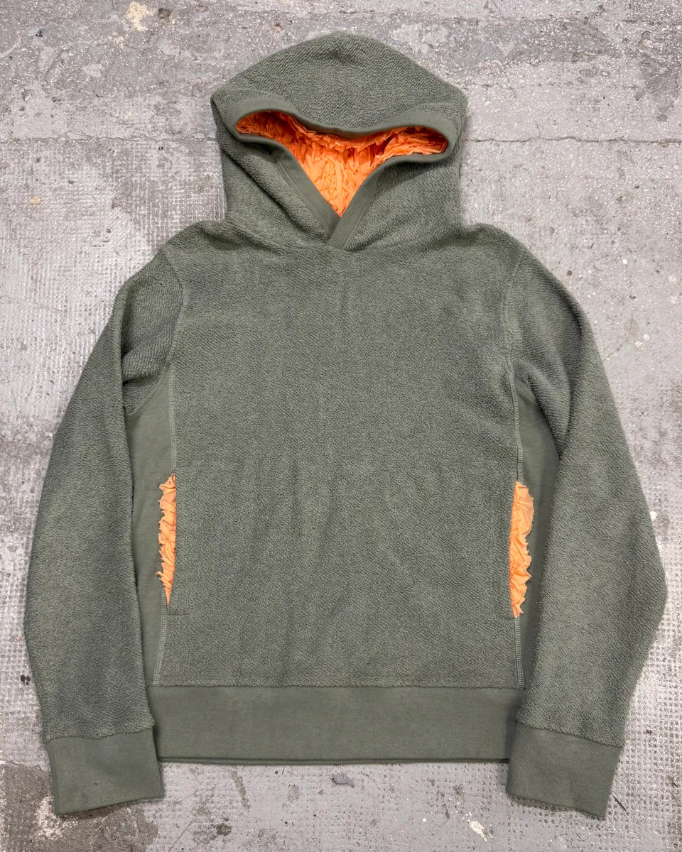 Craig Green Olive Ruched Silk Plushed Orange Lining Hoodie (M) YLacvTU 0