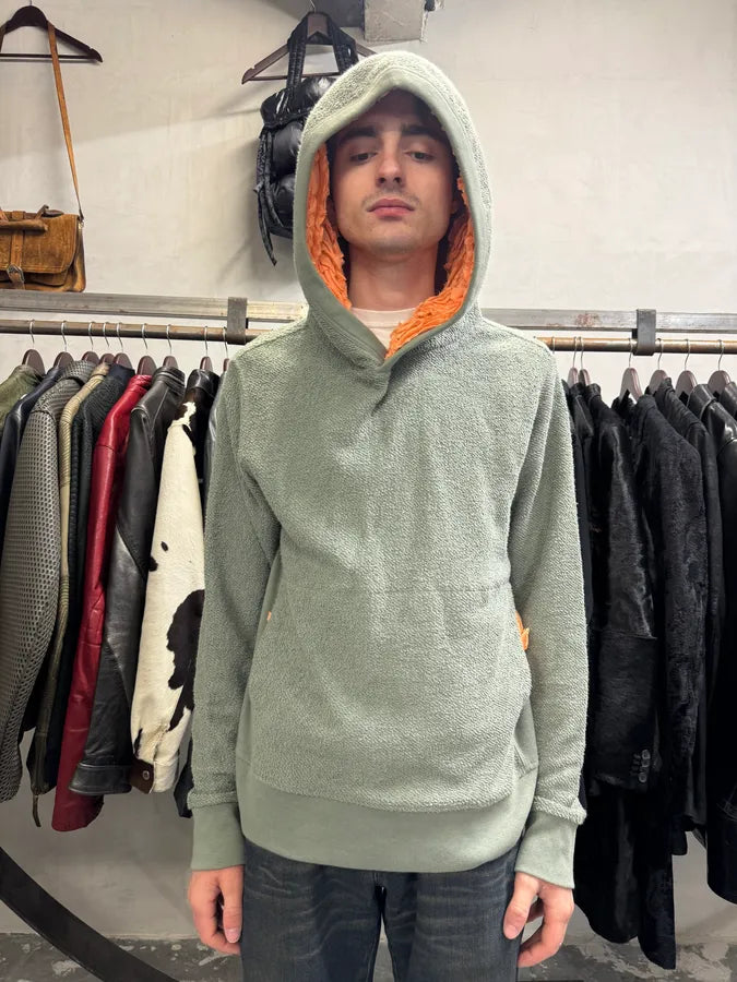 Craig Green Olive Ruched Silk Plushed Orange Lining Hoodie (M) YLacvTU 1