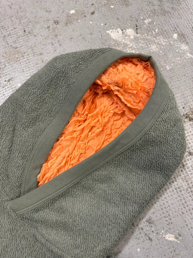 Craig Green Olive Ruched Silk Plushed Orange Lining Hoodie (M) YLacvTU 5
