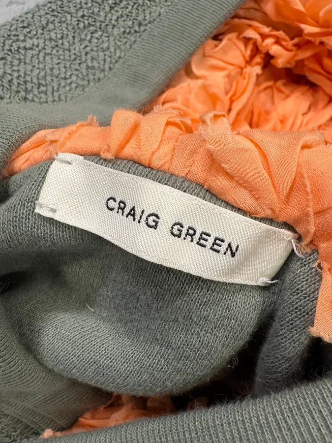 Craig Green Olive Ruched Silk Plushed Orange Lining Hoodie (M) YLacvTU 6