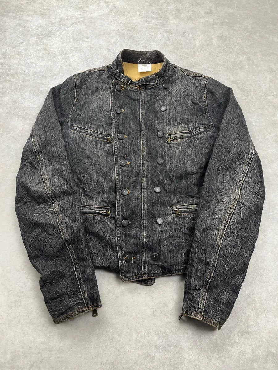 AW2006 Gianfranco Ferré Dark Grey Faded Officer Denim Jacket ctrNfJpF 0