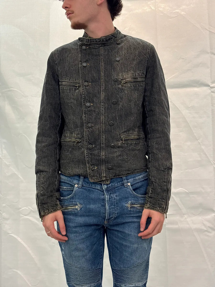 AW2006 Gianfranco Ferré Dark Grey Faded Officer Denim Jacket ctrNfJpF 1