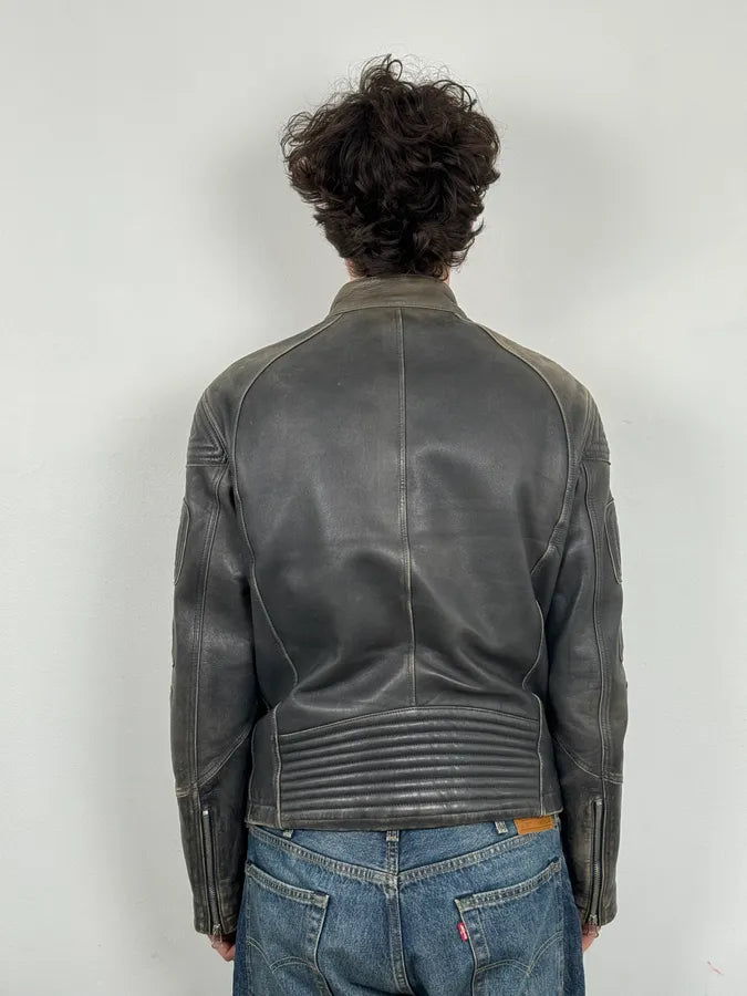 Hugo Boss Plastron Relief Grey Eroded Leather Biker Jacket TpkyKXZ 2