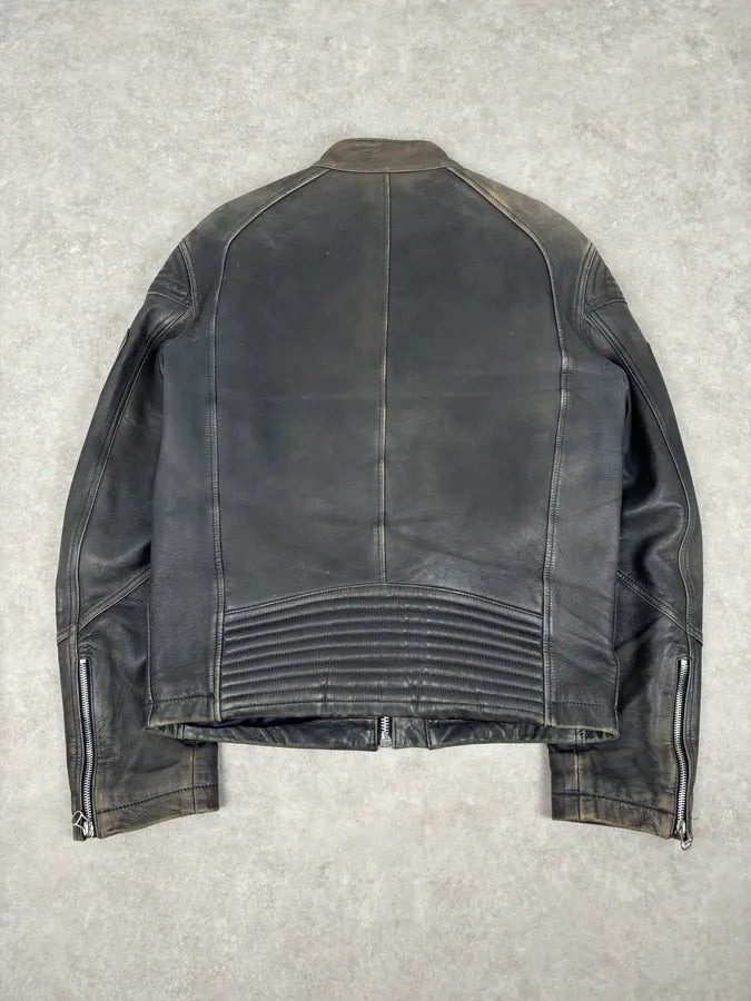 Hugo Boss Plastron Relief Grey Eroded Leather Biker Jacket TpkyKXZ 4