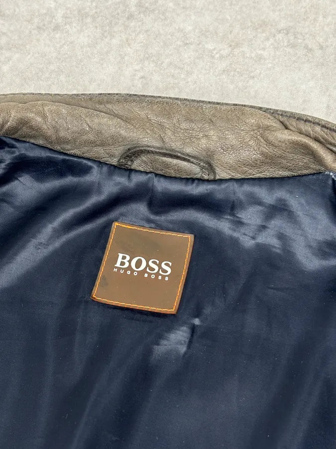 Hugo Boss Plastron Relief Grey Eroded Leather Biker Jacket TpkyKXZ 9