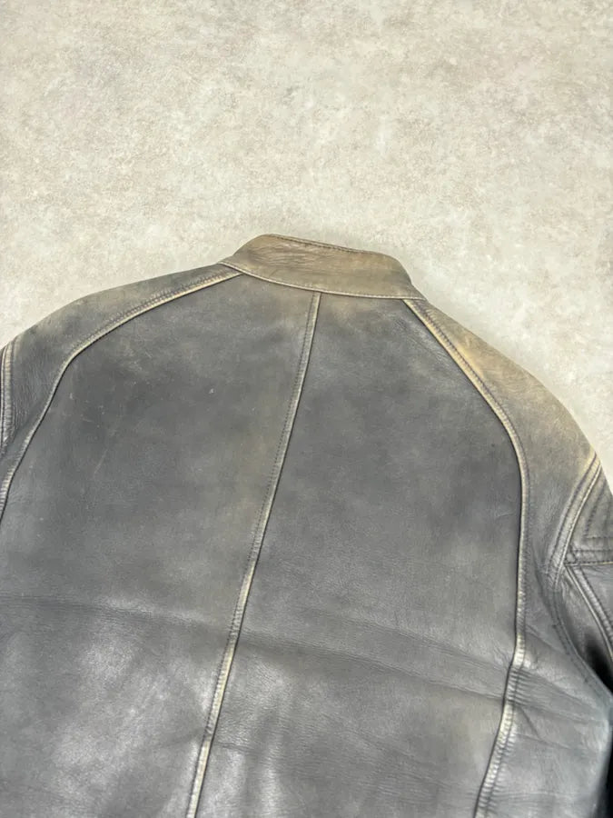Hugo Boss Plastron Relief Grey Eroded Leather Biker Jacket TpkyKXZ 5