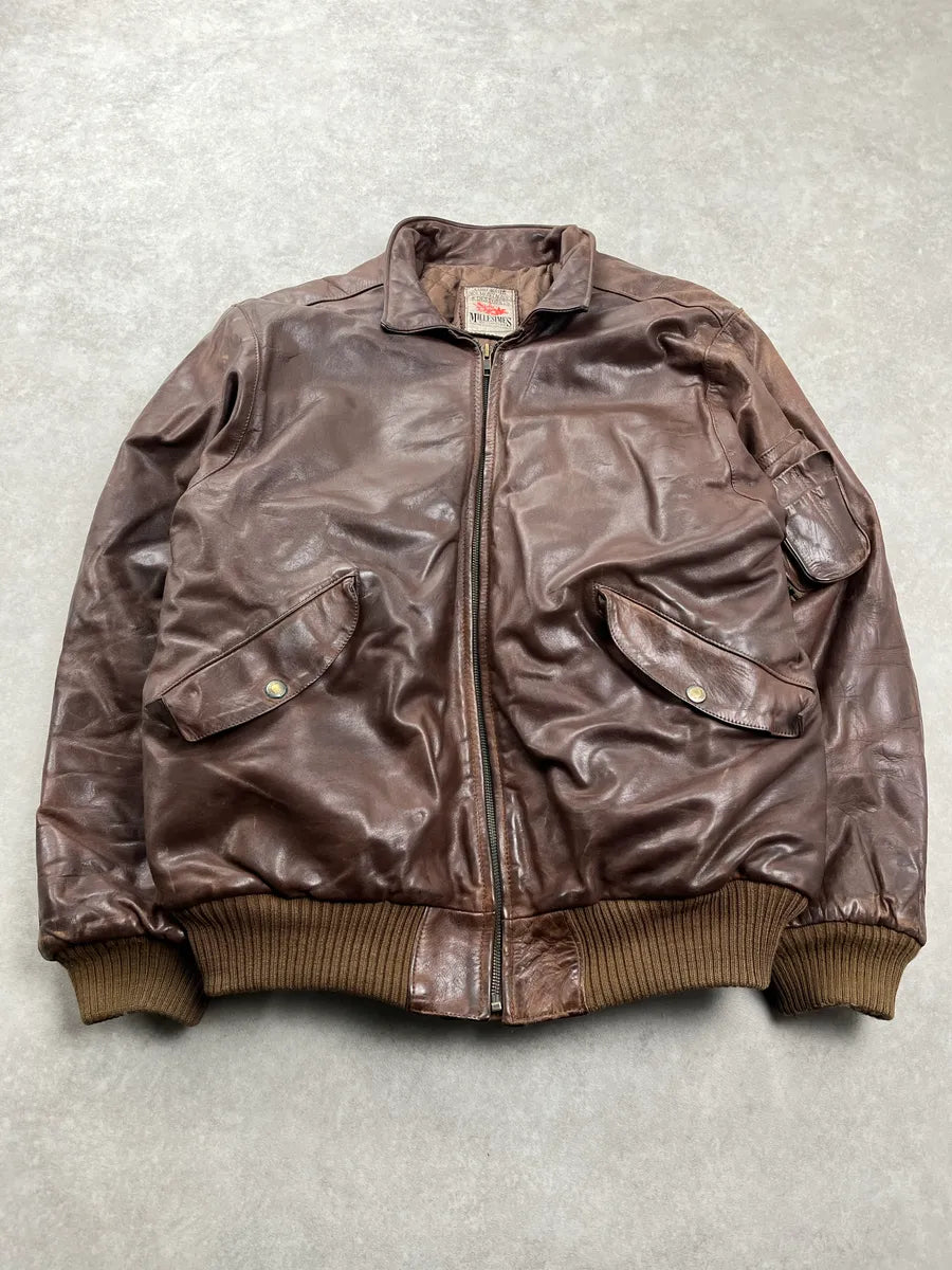 1980s Marithé& François Girbaud Aviator Bomber Brown Leather Jacket cwjkbytr 3