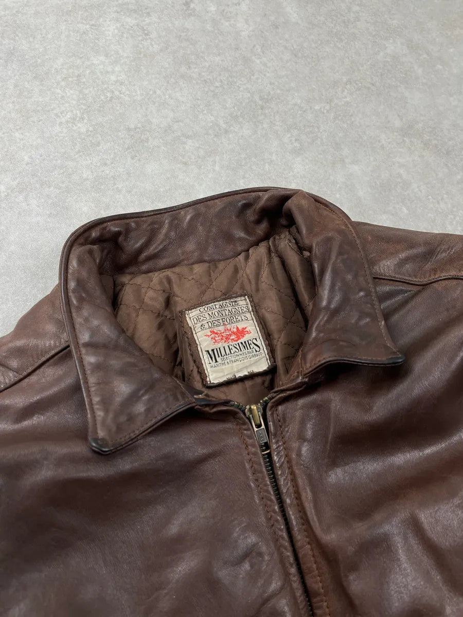 1980s Marithé& François Girbaud Aviator Bomber Brown Leather Jacket cwjkbytr 8