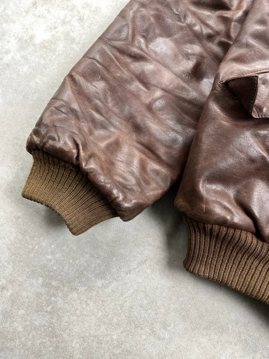 1980s Marithé& François Girbaud Aviator Bomber Brown Leather Jacket cwjkbytr 6