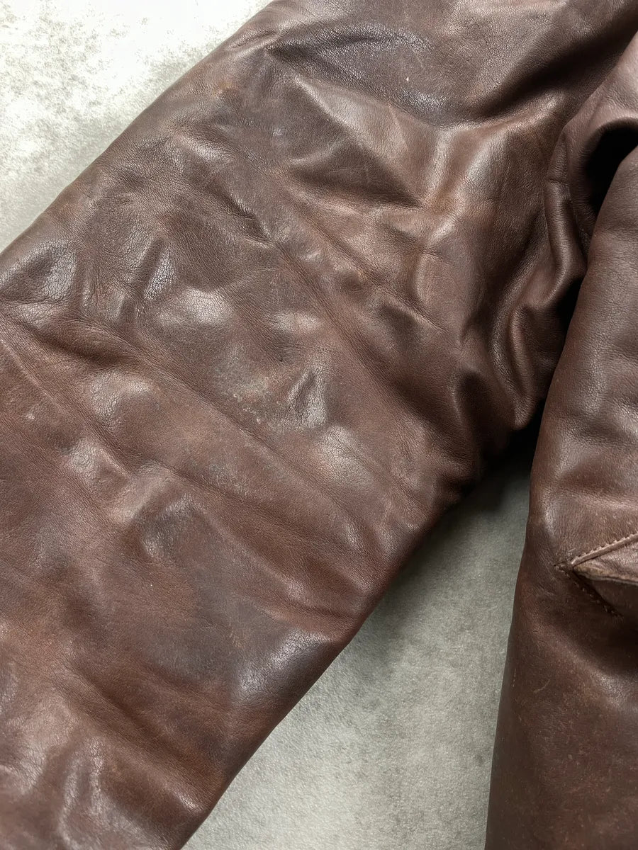 1980s Marithé& François Girbaud Aviator Bomber Brown Leather Jacket cwjkbytr 7