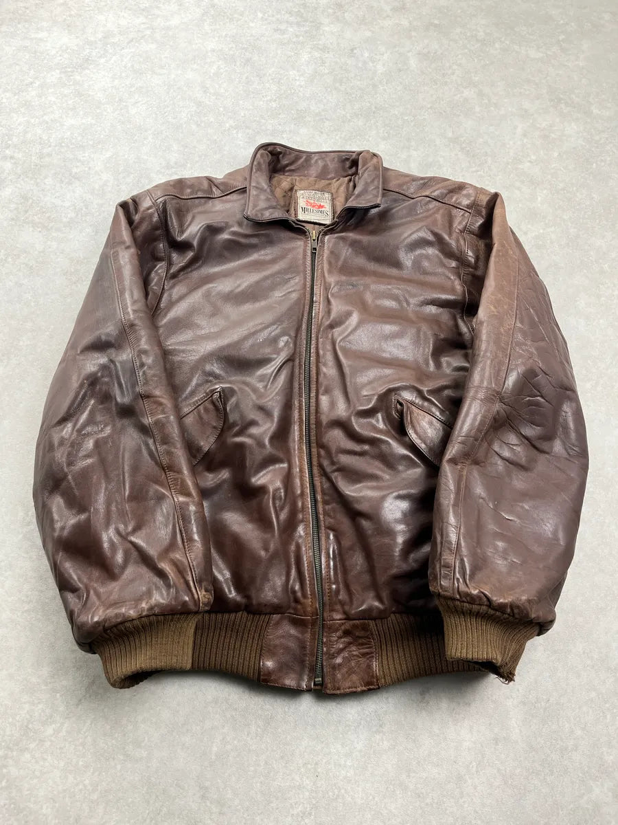 1980s Marithé& François Girbaud Aviator Bomber Brown Leather Jacket cwjkbytr 0