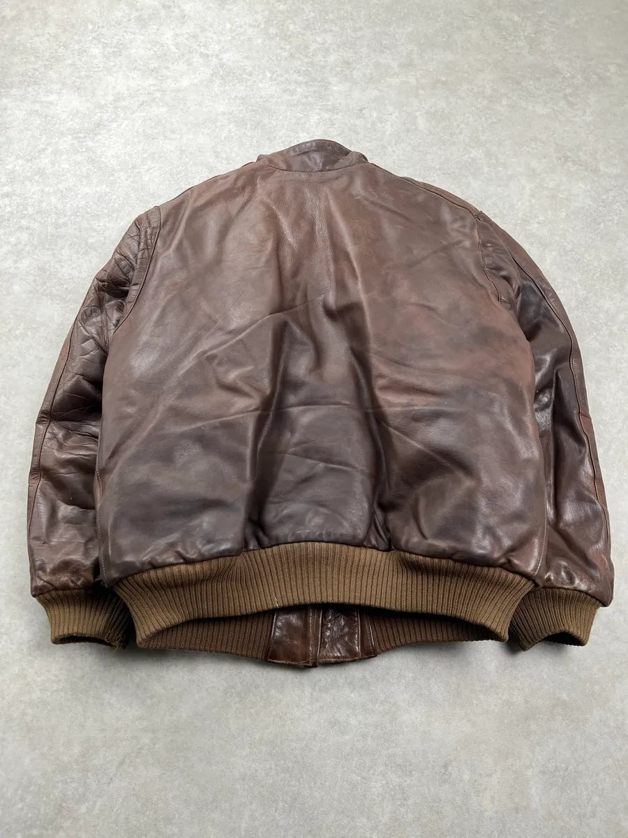 1980s Marithé& François Girbaud Aviator Bomber Brown Leather Jacket cwjkbytr 4