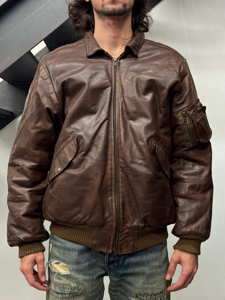 1980s Marithé& François Girbaud Aviator Bomber Brown Leather Jacket cwjkbytr 1