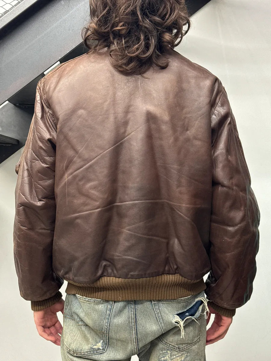 1980s Marithé& François Girbaud Aviator Bomber Brown Leather Jacket cwjkbytr 2
