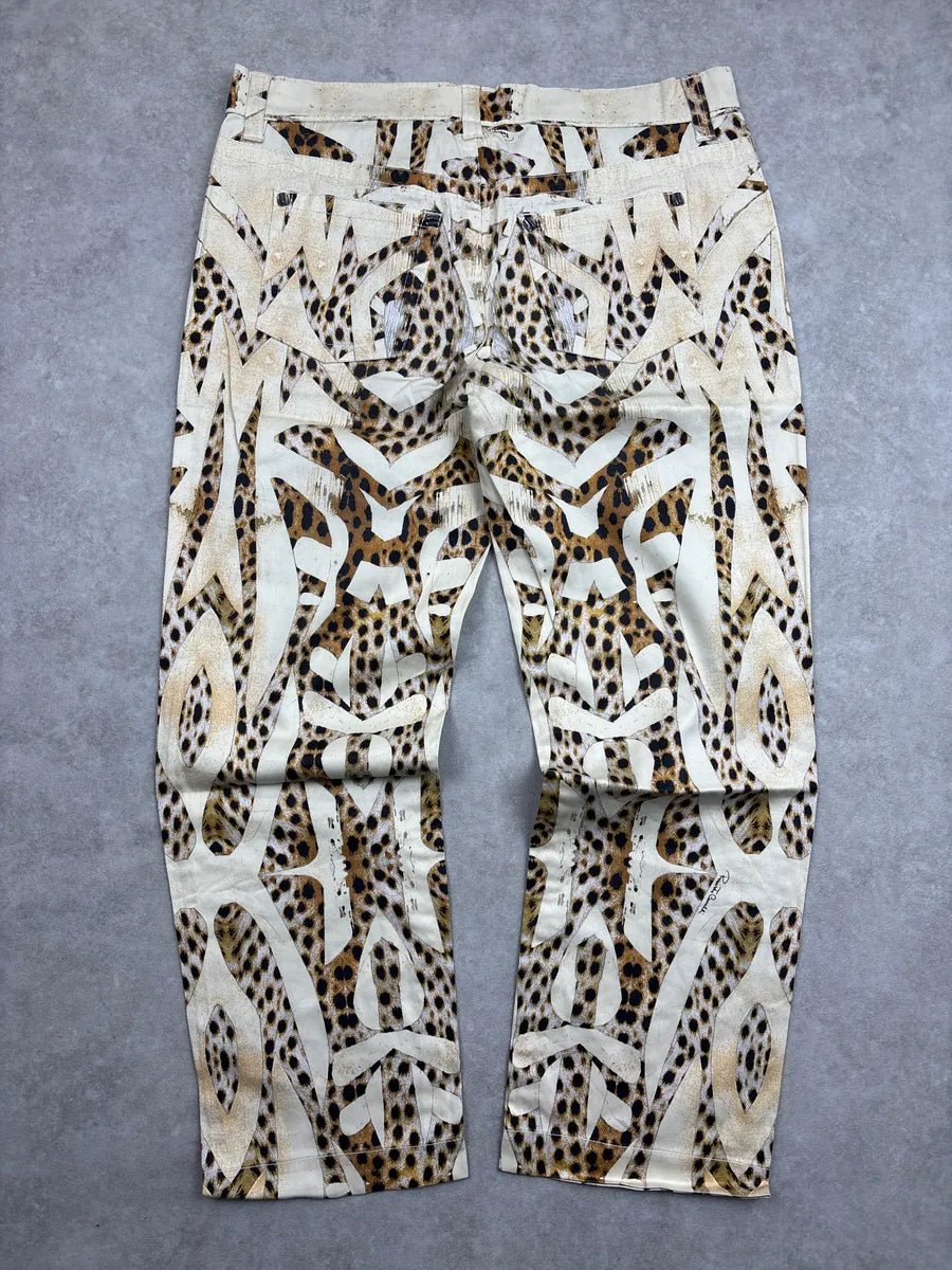 SS2007 Roberto Cavalli Beige Denim Leopard Abstract Print Jeans cydXvkSp 4