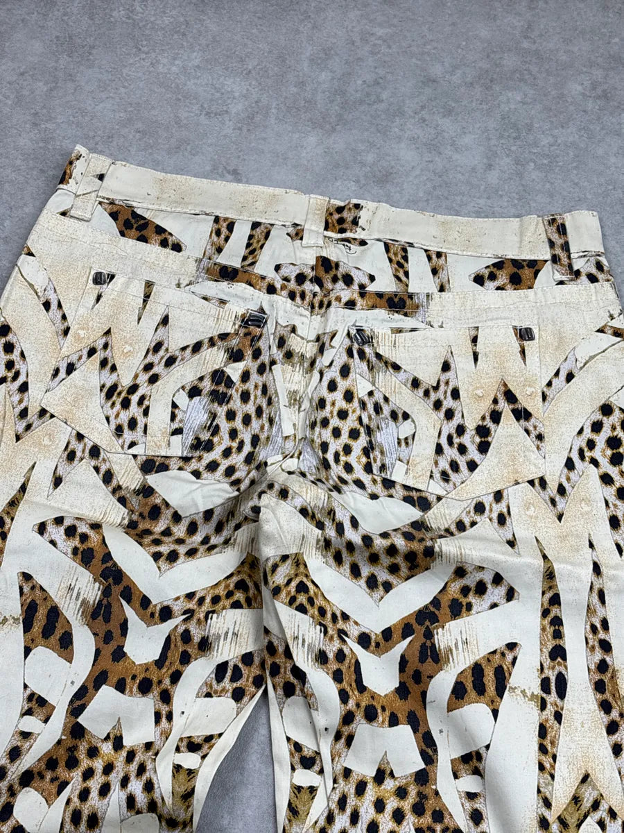 SS2007 Roberto Cavalli Beige Denim Leopard Abstract Print Jeans cydXvkSp 8