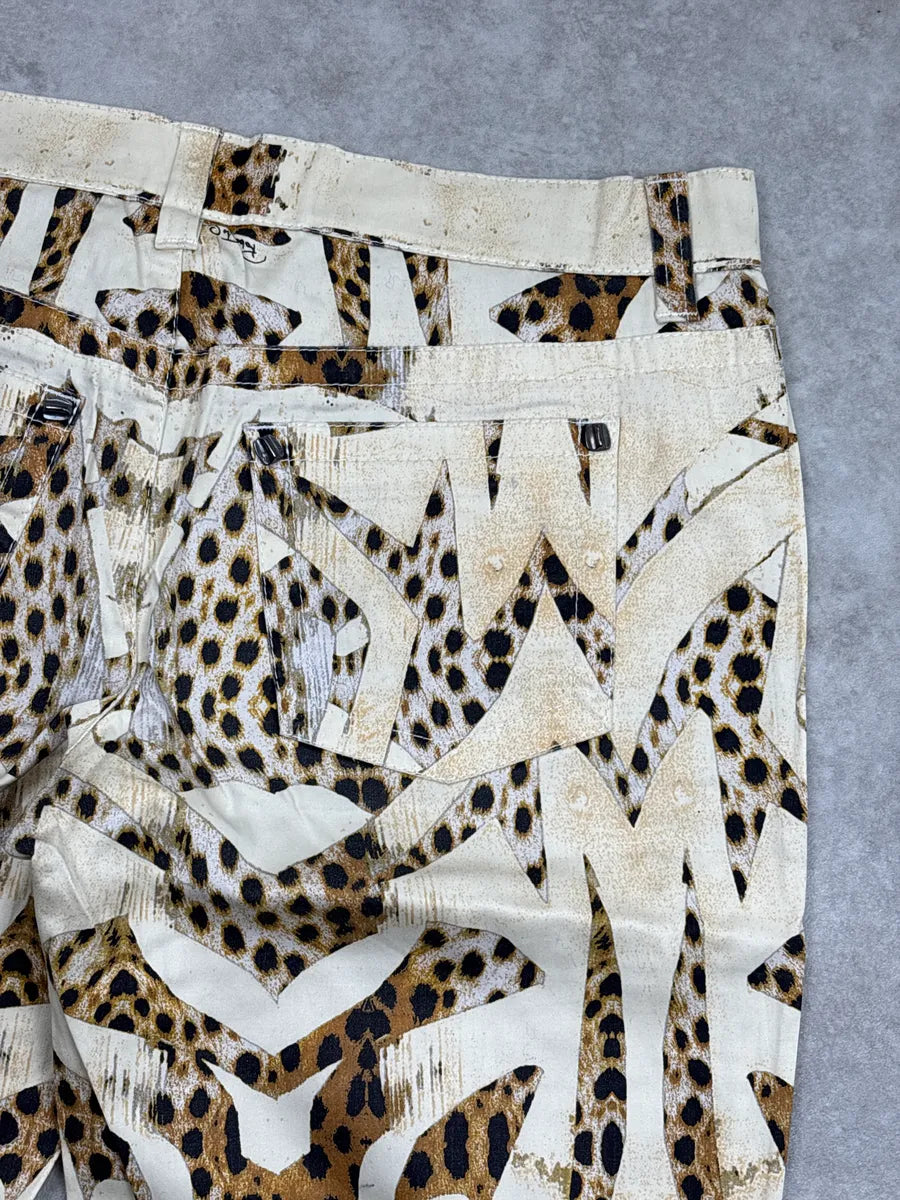 SS2007 Roberto Cavalli Beige Denim Leopard Abstract Print Jeans cydXvkSp 9