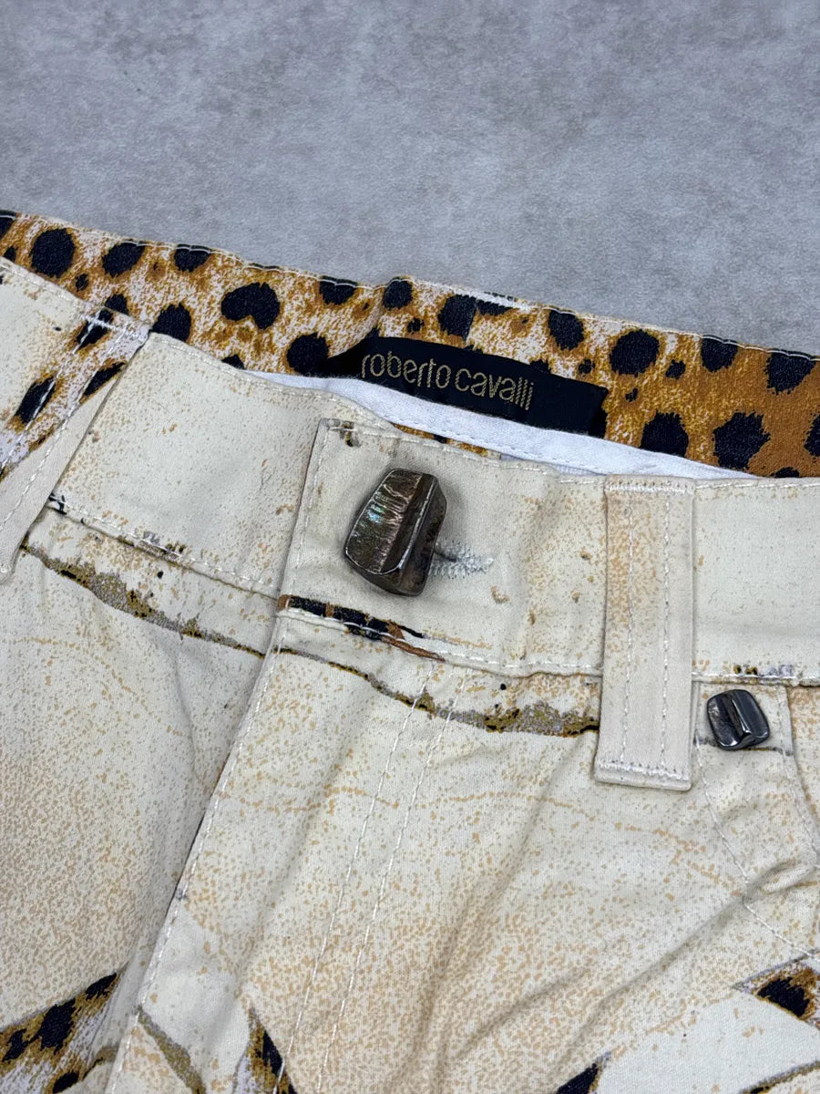 SS2007 Roberto Cavalli Beige Denim Leopard Abstract Print Jeans cydXvkSp 11