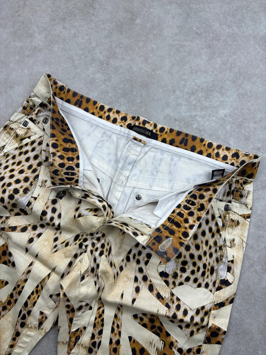 SS2007 Roberto Cavalli Beige Denim Leopard Abstract Print Jeans cydXvkSp 12