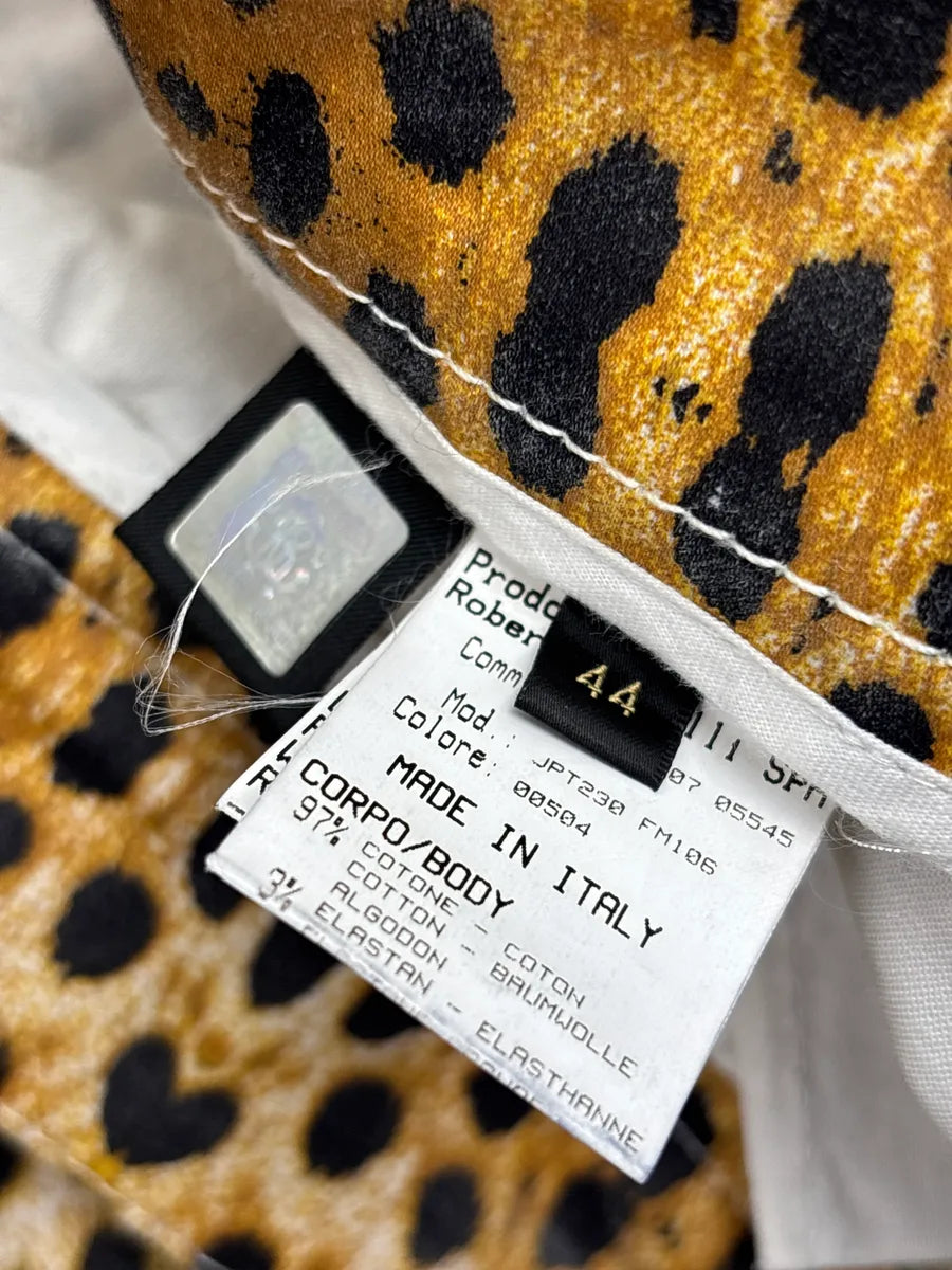 SS2007 Roberto Cavalli Beige Denim Leopard Abstract Print Jeans cydXvkSp 14