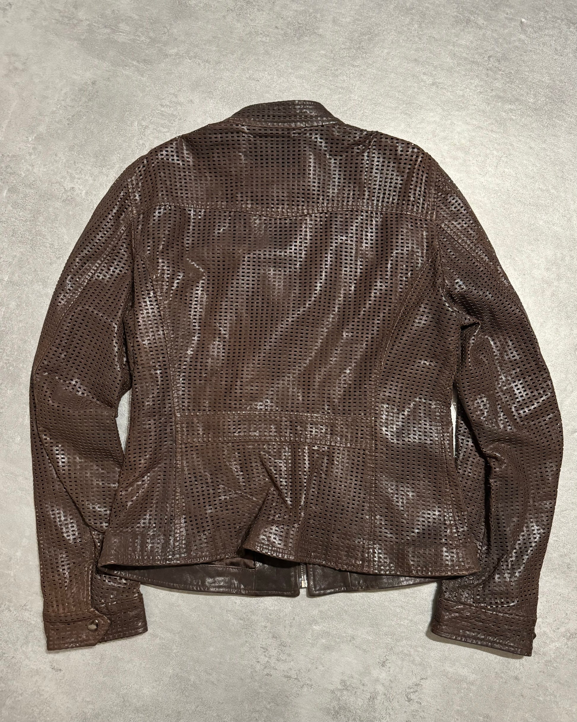 2000s Dolce & Gabbana Brown Lambskin Chequered Leather Jacket  (M) - 2