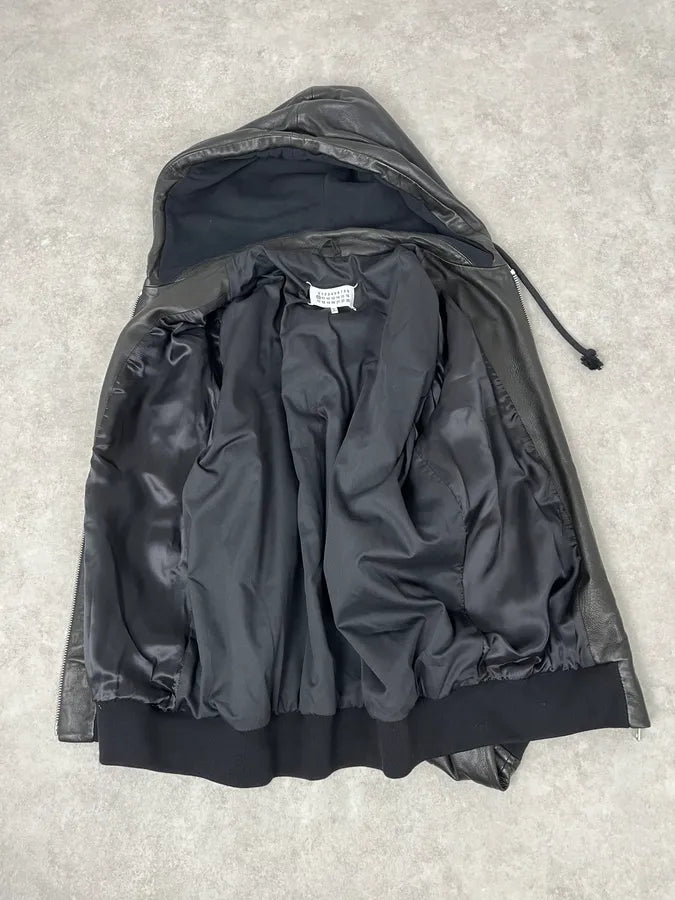 Maison Martin Margiela 3 Zips Hooded Black Leather Jacket NmnuwVW 7
