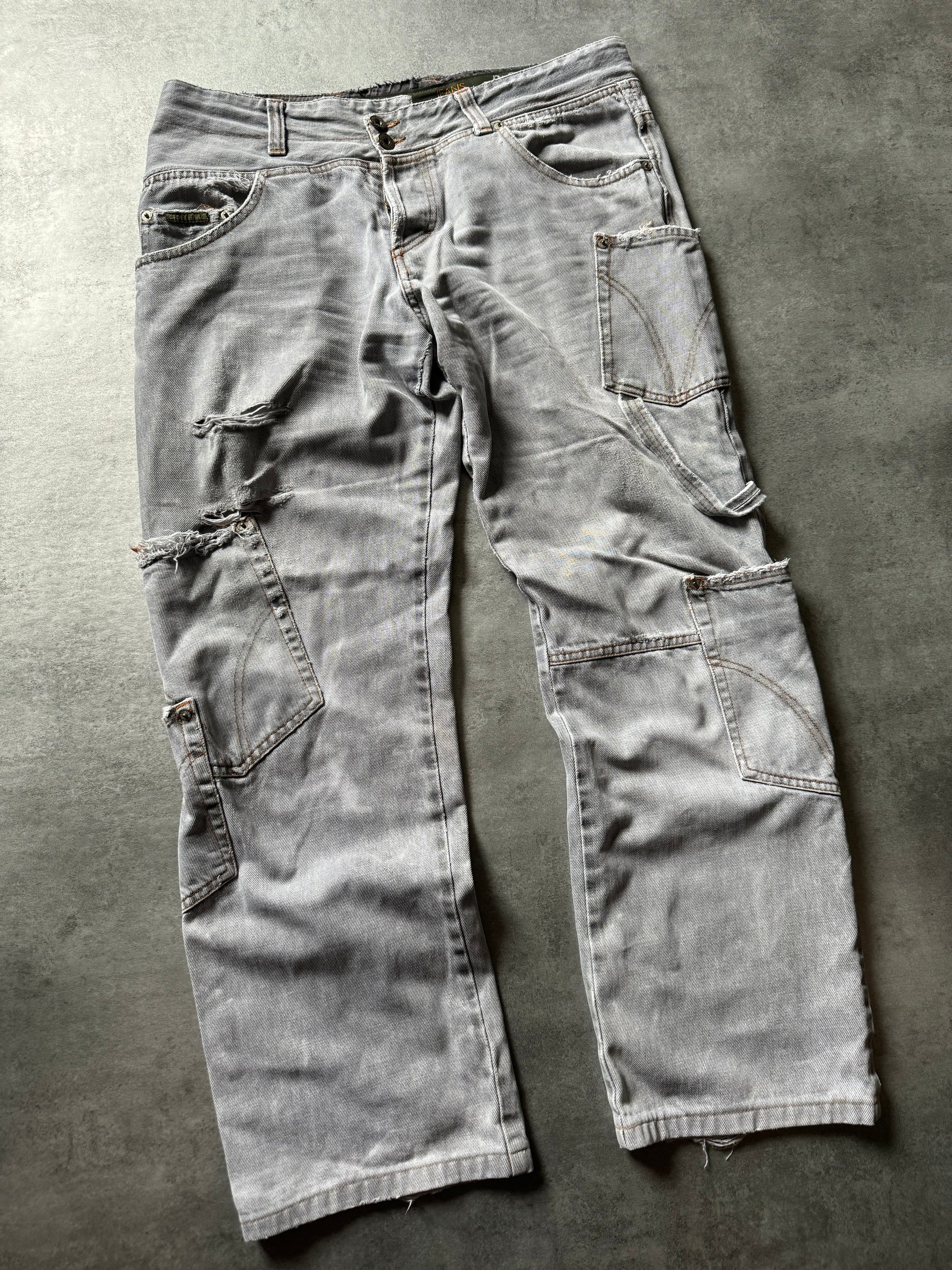 AW2003 Dolce & Gabbana Asymmetrical Grey Cargo Denim Jeans (L) - 8