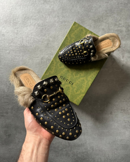 Gucci Princetown Studded Leather Fur Mules (38) - 1