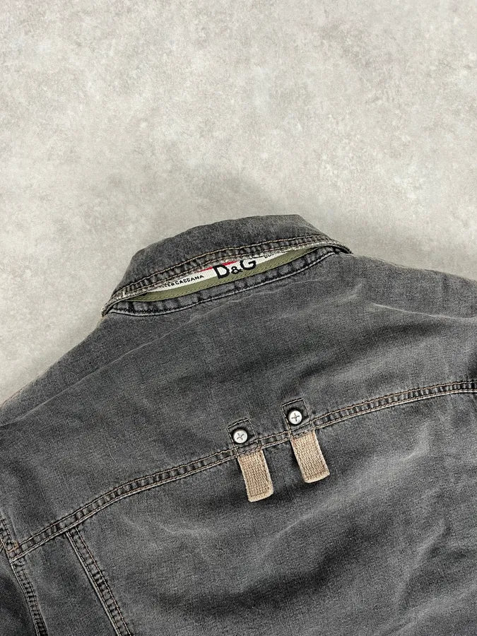 AW2004 Dolce & Gabbana Grey Denim Pocket Straps Jacket QaXDBEc 5