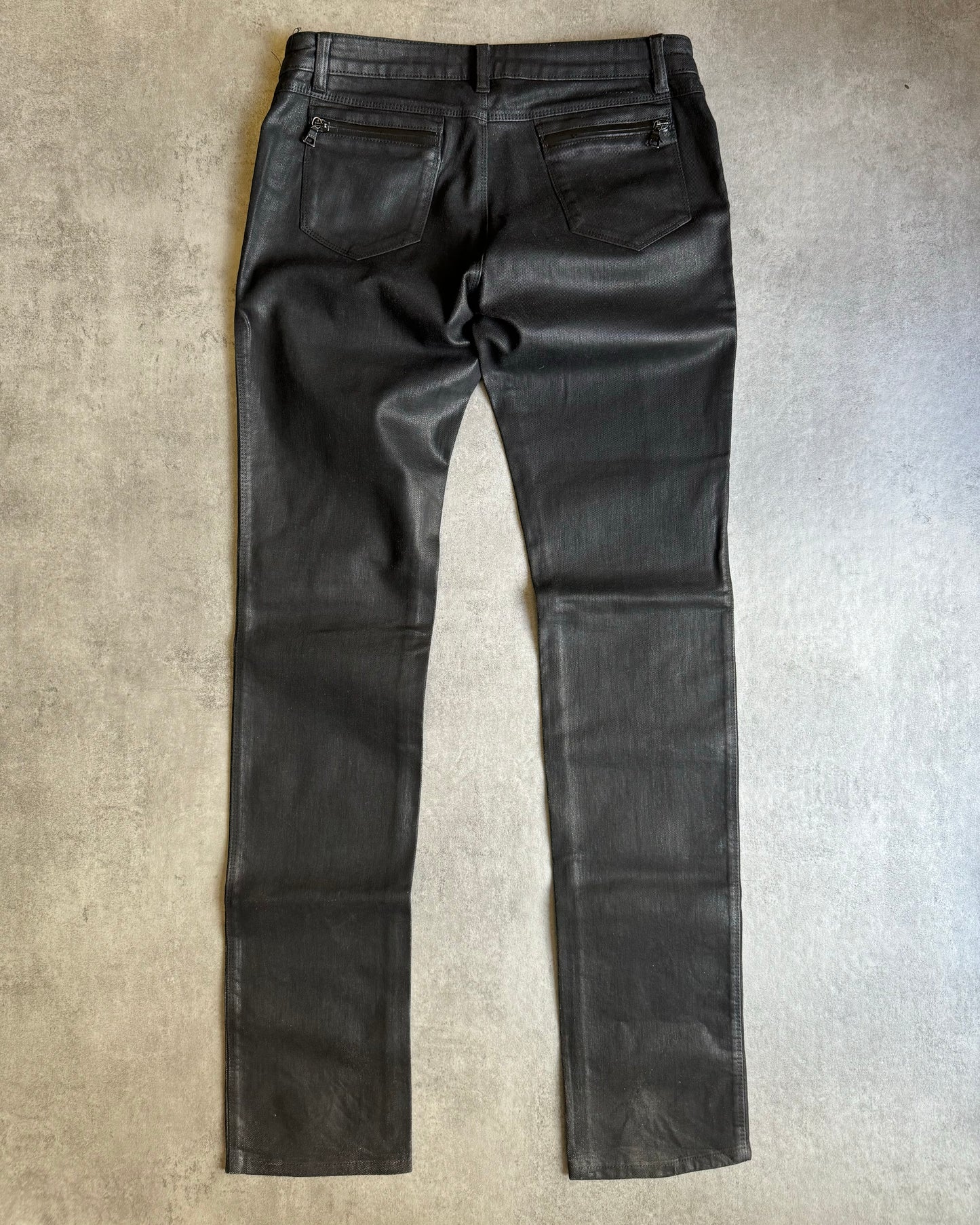 SS2007 Prada Waxed Black Shadow Rockstar Pants (M) - 2