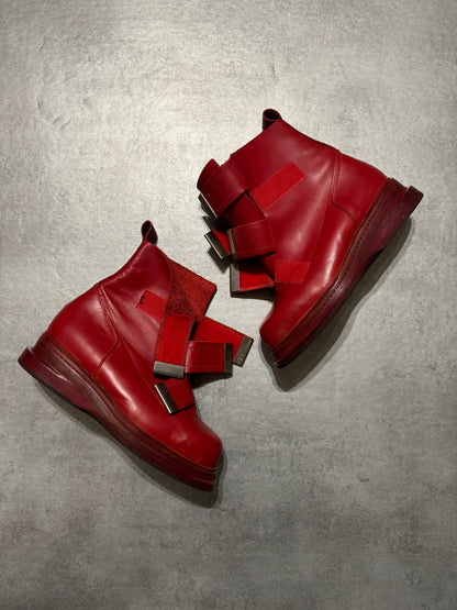 AW1996 Dirk Bikkembergs Red Astro Strapped Leather Boots (42) - 5