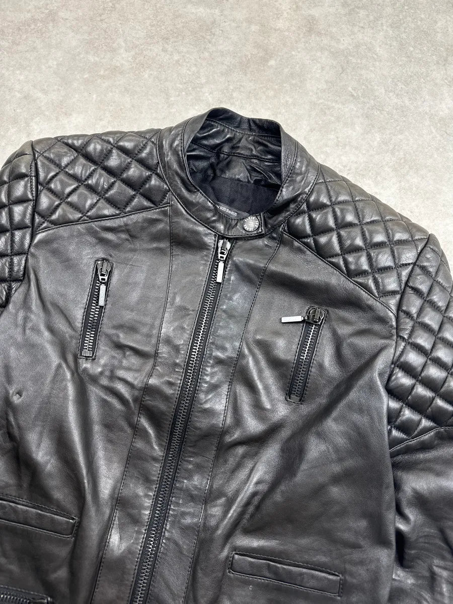 1990s Plein Sud Black Quilted Lace-Up Biker Leather Jacket dBOWikmA 4