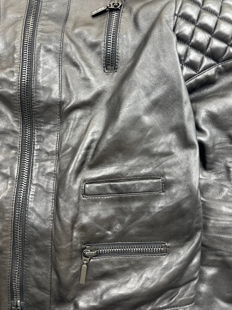 1990s Plein Sud Black Quilted Lace-Up Biker Leather Jacket dBOWikmA 10