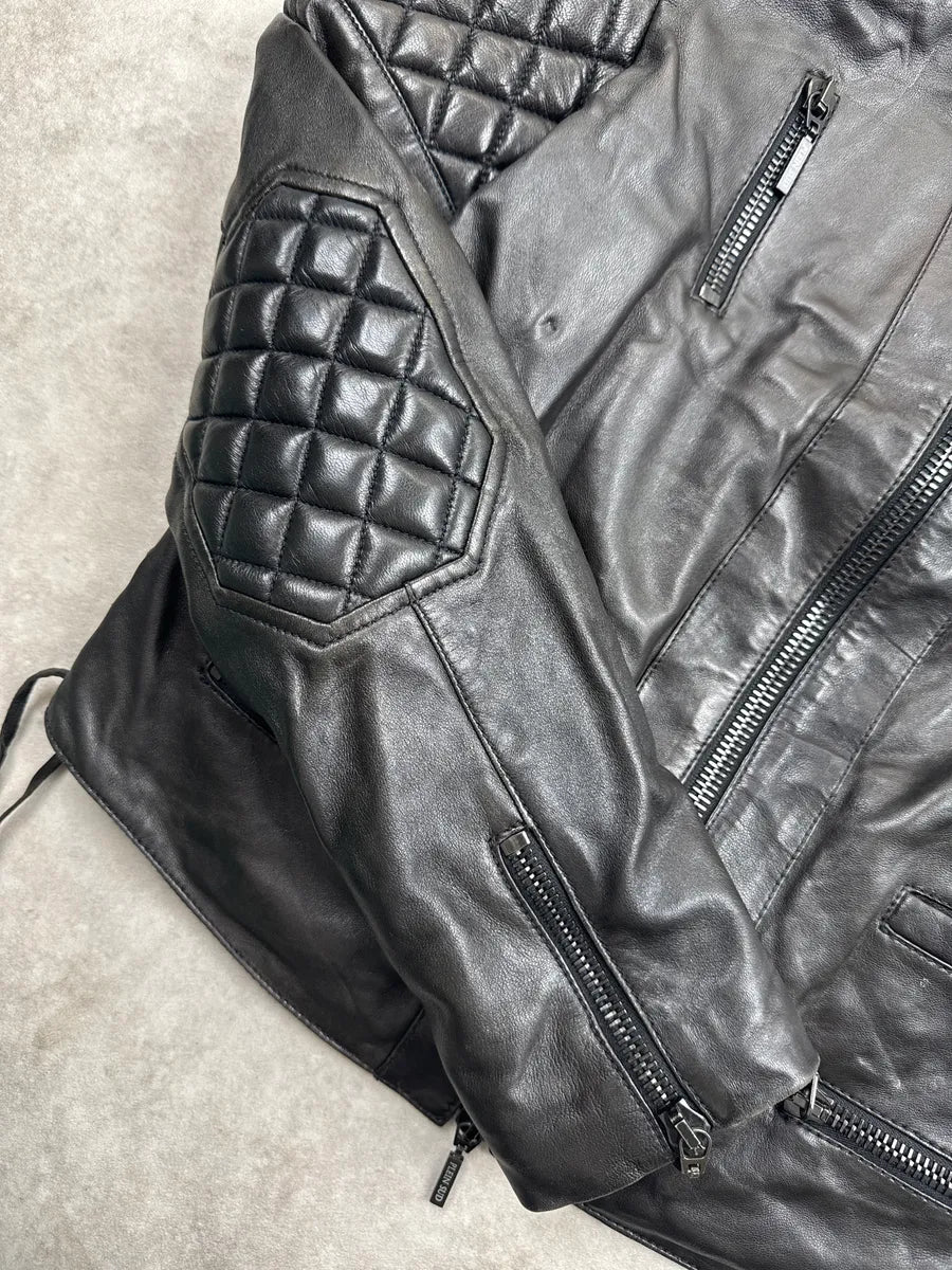 1990s Plein Sud Black Quilted Lace-Up Biker Leather Jacket dBOWikmA 9